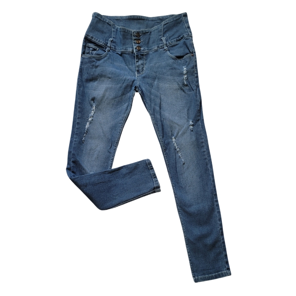 High Rise Distressed Slim Ankle Jeans